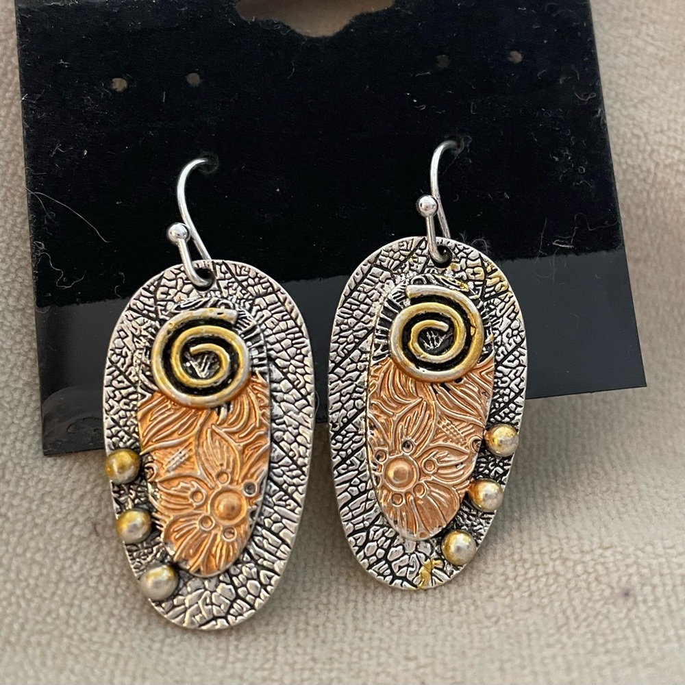 3 for $24 Mixed metal embossed pierced earrings